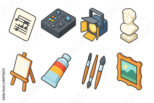 Art and creativity colorful cartoon icons set