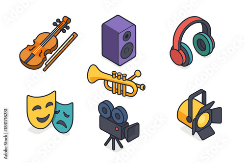 Music and Performing Arts Colorful Icons Set