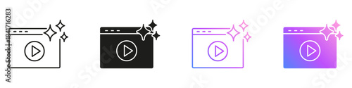 AI Video Player Window Icons for Artificial Intelligence Media, Streaming and Content Automation Icon Set. AI Entertainment and Online Platform Symbol Collection. Isolated Vector Illustration