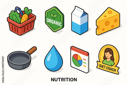 Nutrition and Diet Cartoon Icons Set