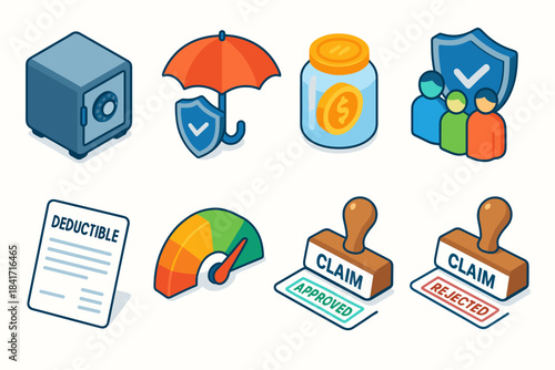 Insurance isometric icons set