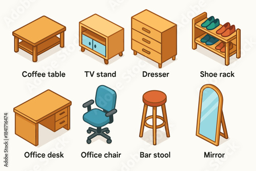 Furniture items collection illustrations