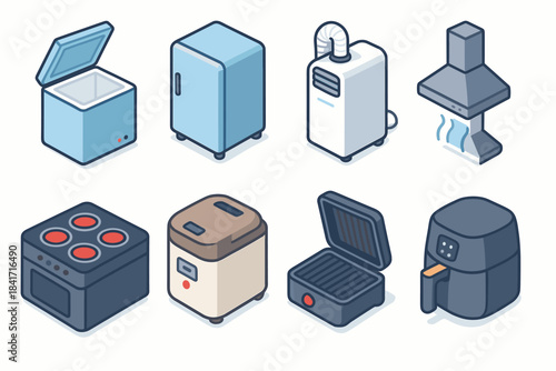 Kitchen and Home Appliances Isometric Icons Set
