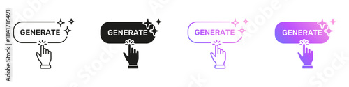 AI Generate Button Icons With Hand Click Variations for Interactive Multimedia. Artificial Intelligence Creative Action Symbol Collection. Isolated Vector Illustration