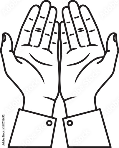 Cupped Hands Line Icon: Minimalist Vector Outline Illustration of an Open Gesture for Receiving, Holding, or Giving | Perfect for Charity, Prayer, and Supplication Concepts