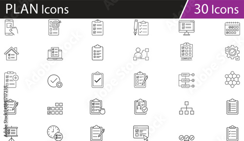 Task and project management icon set, checklist, calendar, workflow, organization, planning, verification, productivity, progress tracking, flowchart, clipboard, vector illustration