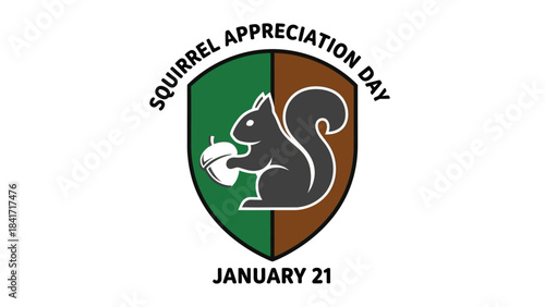 Celebrate Squirrel Appreciation Day on January 21st with this adorable graphic featuring a cute squirrel holding an acorn, perfect for social media posts and educational content