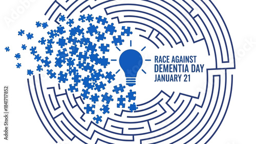 Join the Race Against Dementia Day January 21st for Alzheimer's Awareness with a powerful puzzle piece and lightbulb symbol, supporting brain health and cognitive function awareness