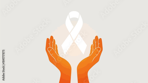 Show your support with this empowering orange hands holding a white ribbon, symbolizing hope and awareness for a brighter future, offering comfort and solidarity to those in need