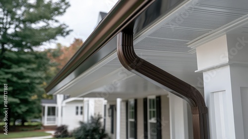 Gutter system installation on a residential home during autumn
