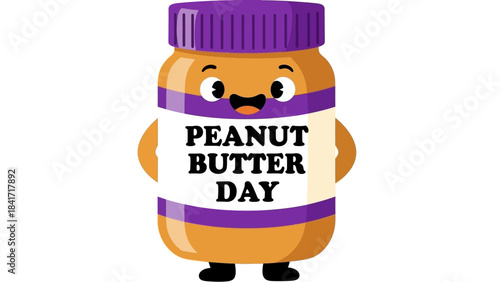 Celebrate National Peanut Butter Day with this cheerful jar character, perfect for food blogs, social media posts, and party invitations with fun, playful designs