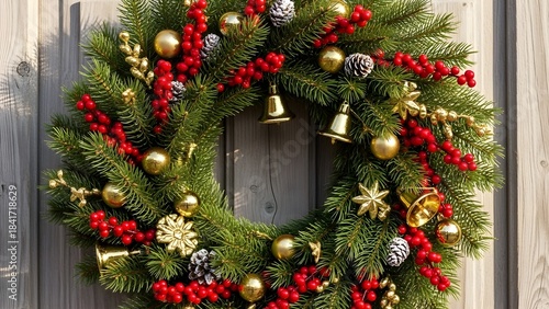 christmas wreath on a wooden background