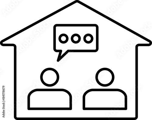 People communicating inside home icon showing discussion