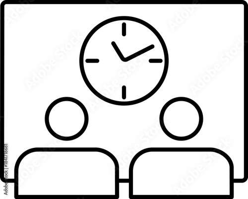 Two people attending a meeting with a clock