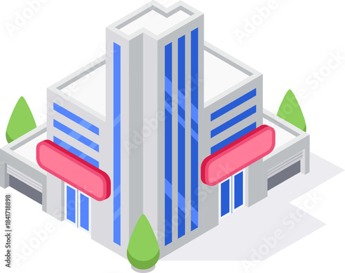 Commercial building isometric architecture representing retail business development