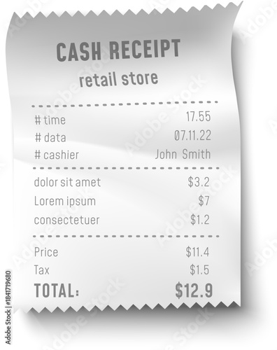 Retail store cash receipt showing shopping expenses and total