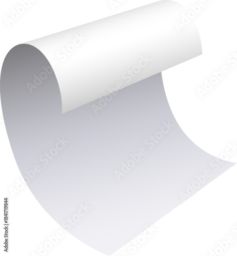 White paper sheet curling revealing copy space
