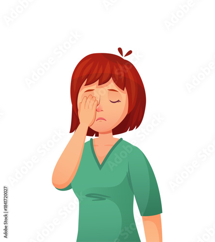 Woman feeling tired and rubbing her painful eye