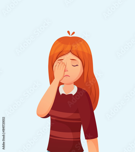 Young woman feeling pain and stress covering face