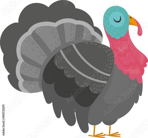 Cartoon turkey character with closed eyes standing