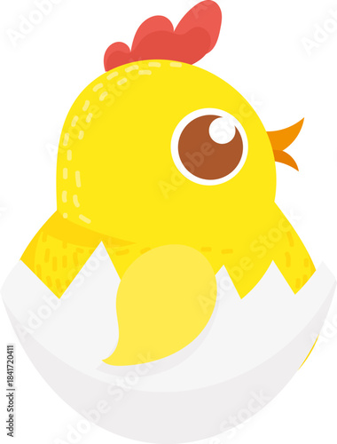 Little yellow chick hatching from eggshell illustration