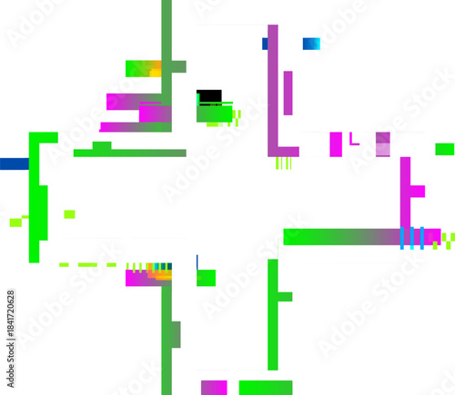 Colorful abstract geometric shapes creating glitch effect