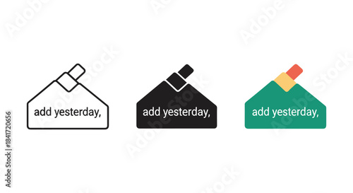 Add yesterday message vector icon set showing inputting historical data or past event logging