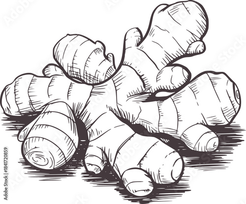Black and white style of ginger root cluster