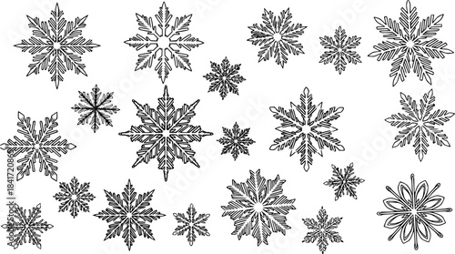 snowflakes silhouette line art vector illustration with a white background
