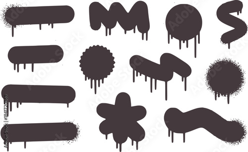 Foto Black spray paint graffiti splatters and drips collection on white background