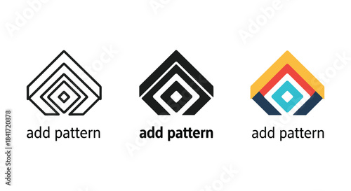 Add pattern vector icon set displaying outline solid and colored geometric shape for design interface