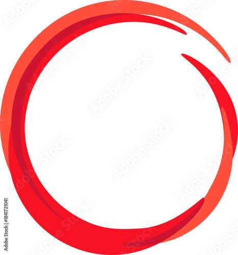 Red circular graphic element enclosing white copy space