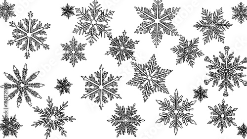 snowflakes silhouette line art vector illustration with a white background

