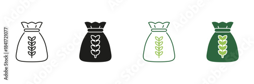 Bag Of Grain Line And Solid Icon Set. Agriculture, Harvest, And Farming Symbol Collection. Wheat Sack, Crop Storage, And Food Supply Representation. Isolated Vector Illustration