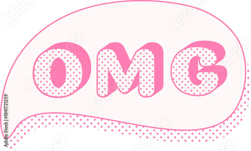 Pink OMG text in speech bubble expressing surprise