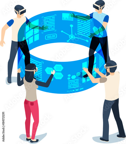 People interacting with virtual reality and metaverse technology
