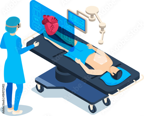 Surgeon performing heart operation using augmented reality technology