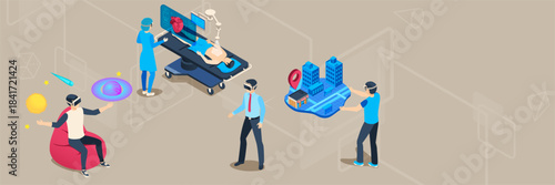 People exploring virtual reality experiences and augmented world