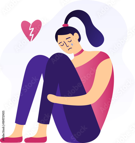 Sad woman crying feeling heartbroken with broken heart