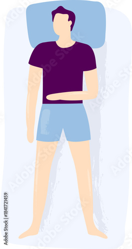 Young man lying in bed relaxing or waking up