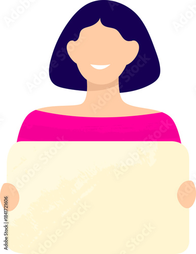 Woman holding blank sign offering space for text