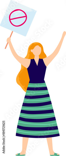 Woman protesting holding prohibitory sign demonstrating rights