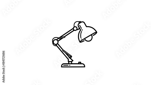 Outline vector illustration of an adjustable desk lamp (task lamp) with a bent arm and shade