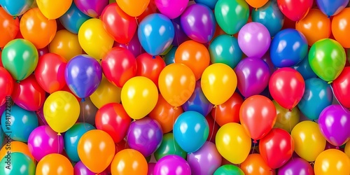 Seamless pattern of colorful balloons in various shapes and sizes, creating a vibrant festive design,  vector,  party