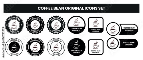 Original Coffee Bean Stamp Designs for Branding & Packaging, Featuring Hand-Drawn Style Illustrations on a White Background: Premium Quality Badge Icons for Cafe Marketing Materials and Product Label
