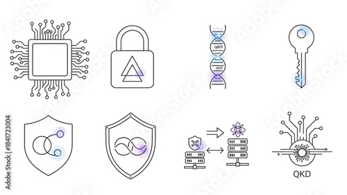 Set of technology icons representing security and data.