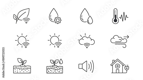 Smart Agriculture Icons Representing Technology and Nature.