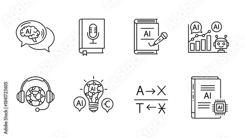 Artificial Intelligence Icons Representing Various Concepts.