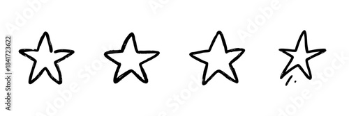 Four Star Rating Line Icon Set In Doodle Style. Quality Assessment, Customer Feedback, And Review System Outline Sketch Collection. Hand Drawn Isolated Vector Illustration