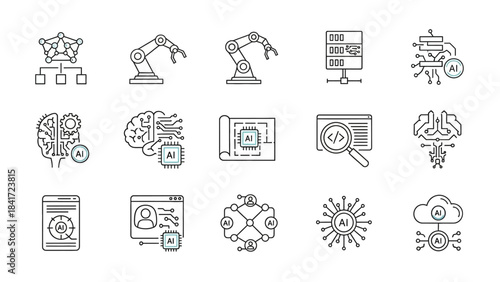Artificial Intelligence Icons Set Technology Concept.